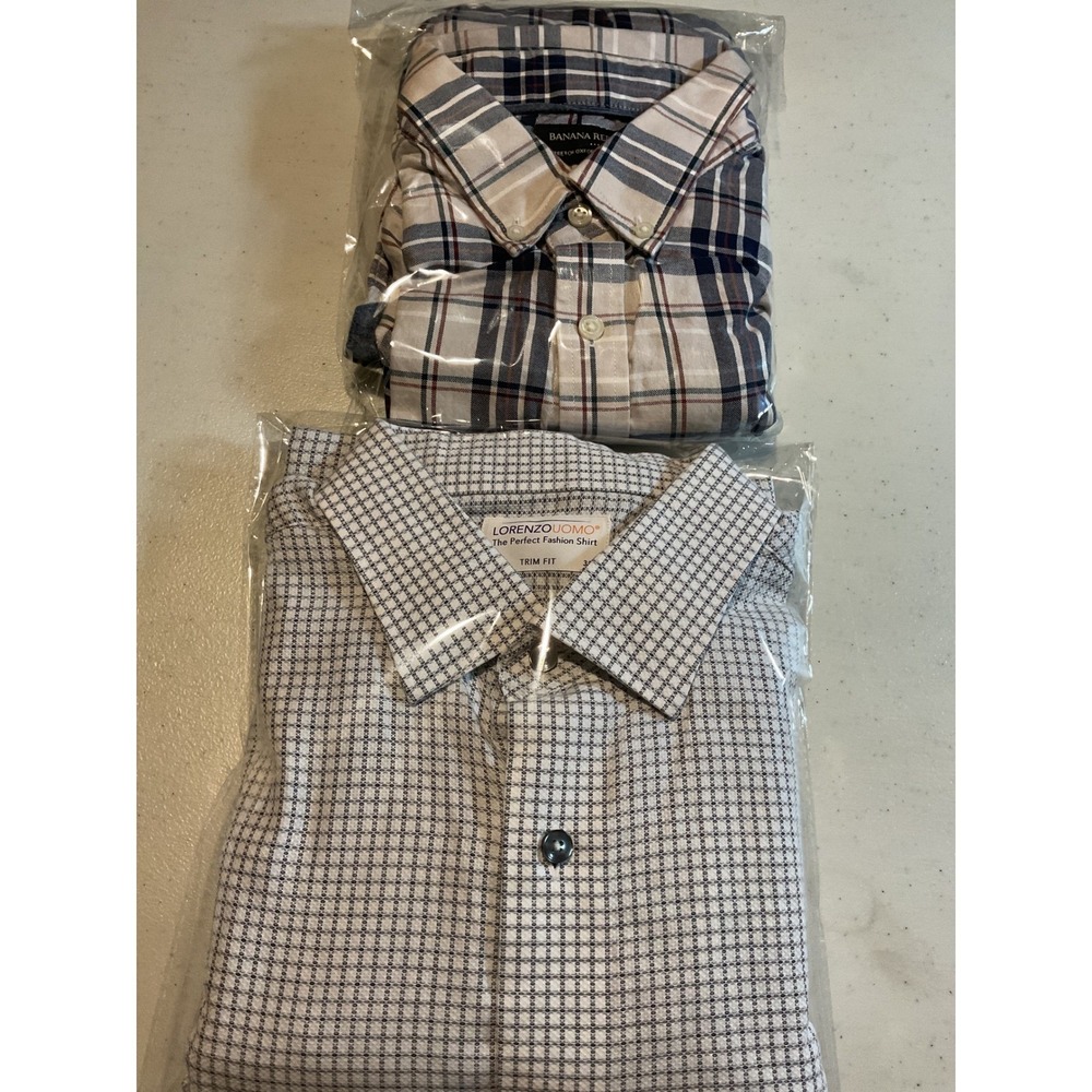 2 Items 1 Banana Republic Shirt Mens Lg Oxford Slim Fit Plaid Button Down J12